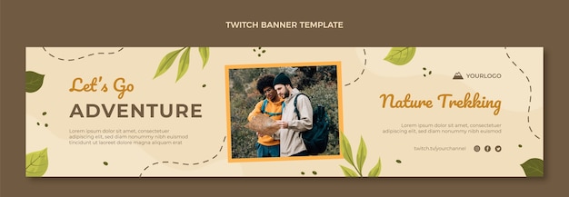 Vector gratuito banner de twitch de trekking de diseño plano dibujado a mano