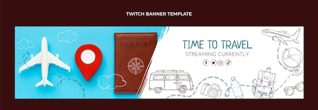 Vector gratuito banner de twitch de viaje dibujado a mano