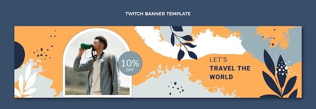 Vector gratuito banner de twitch de viaje dibujado a mano