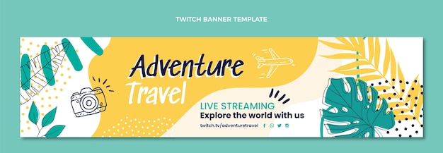 Banner de twitch de viajes de aventura dibujado a mano