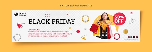 Vector gratuito banner de twitch de viernes negro plano