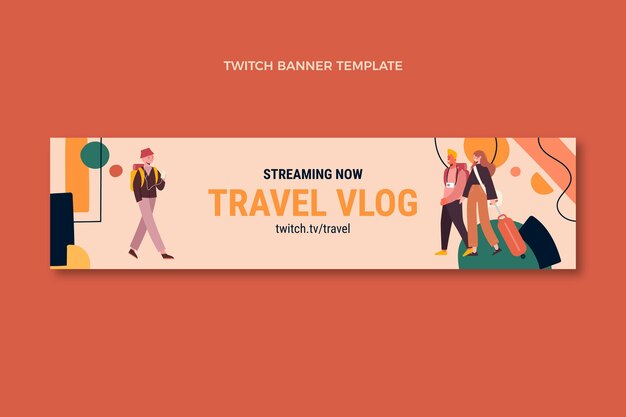 Banner de twitch de vlog de viajes de diseño plano