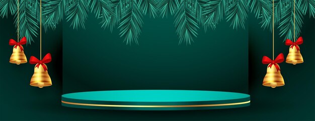 Banner de vacaciones de feliz navidad con vector de plataforma de podio 3d