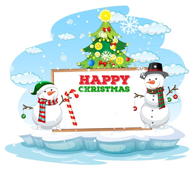 Banner vacío con lindos muñecos de nieve