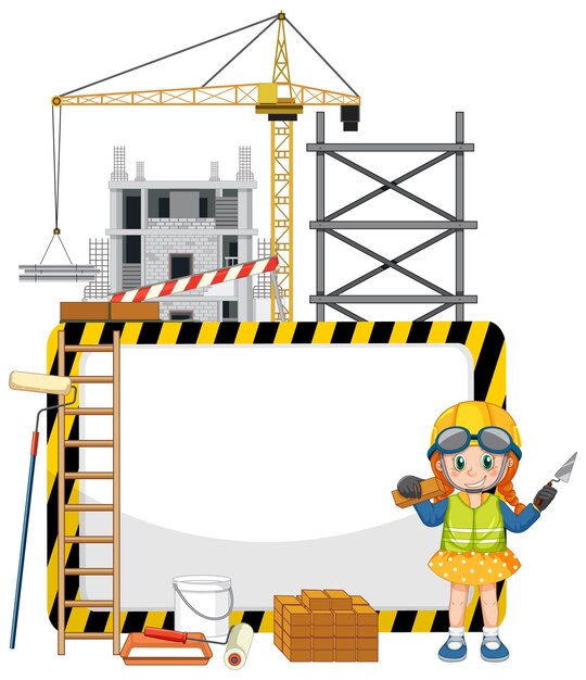 Banner vacío con objetos y elementos de construcción.