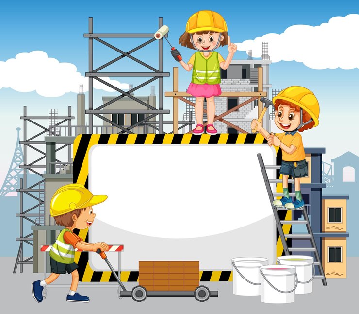 Vector gratuito banner vacío con objetos y elementos de construcción.