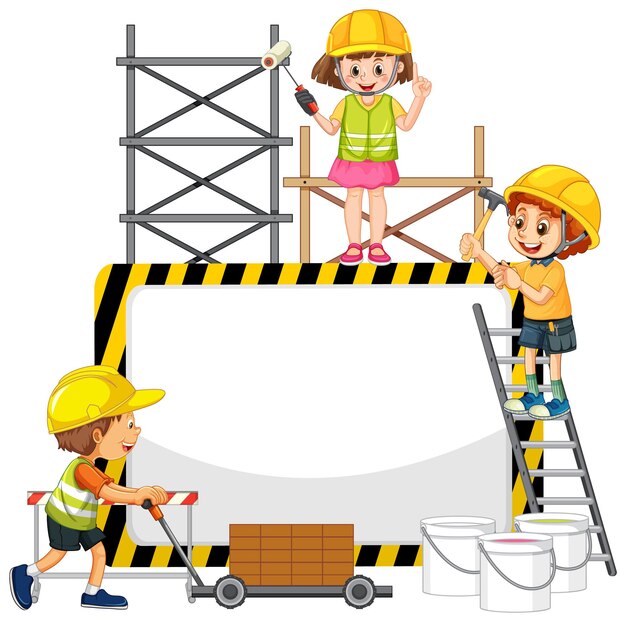 Banner vacío con objetos y elementos de construcción.