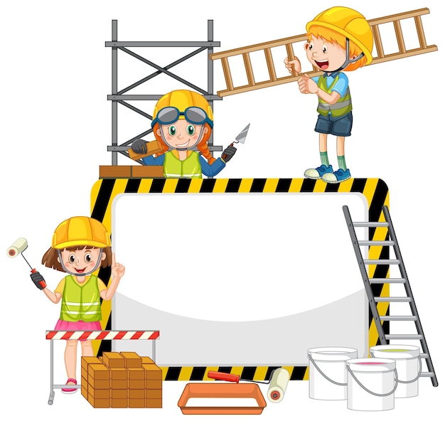 Banner vacío con objetos y elementos de construcción.