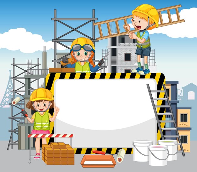 Banner vacío con objetos y elementos de construcción.