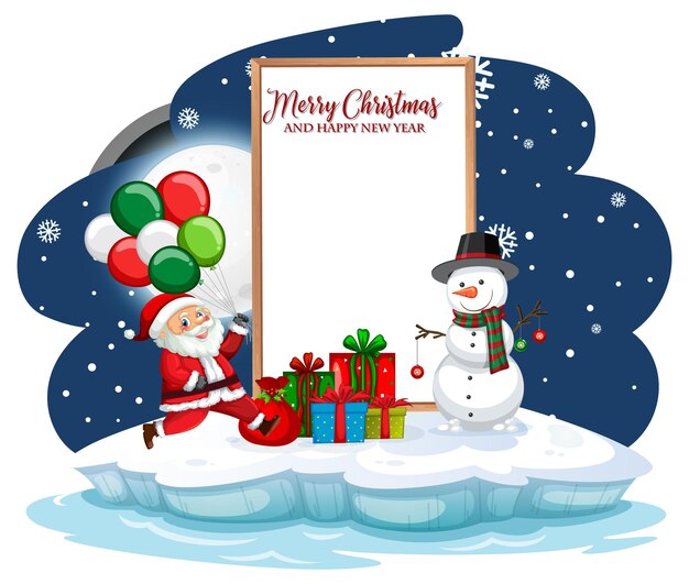 Banner vacío con Papá Noel y muñeco de nieve