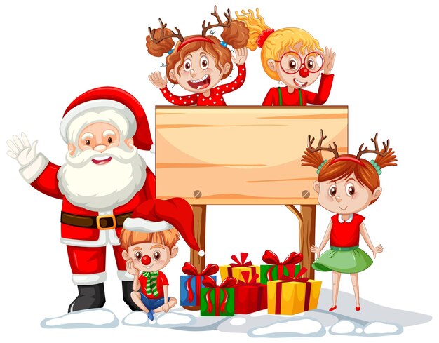Banner vacío en tema de Navidad con Santa Claus y niños