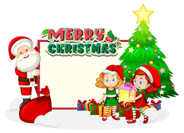 Banner vacío en tema de Navidad con Santa Claus y niños