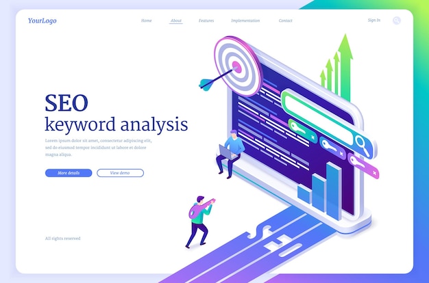 Banner de vector de análisis de palabras clave seo