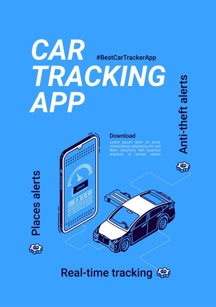 Banner de vector de la aplicación de seguimiento de coche para smartphone