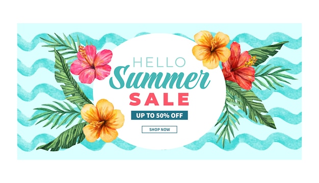 Vector gratuito banner de venta de acuarela de verano