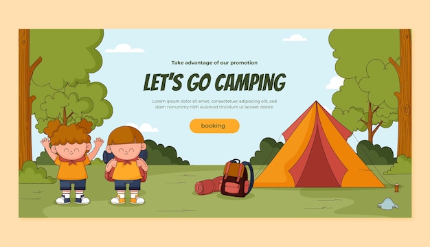 Vector gratuito banner de venta de aventura de campamento dibujado a mano