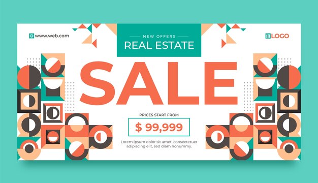 Banner de venta de bienes raíces de diseño plano