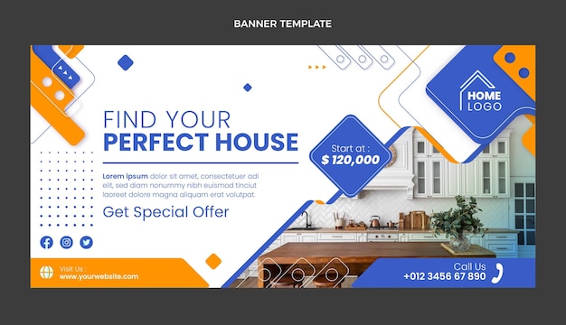 Banner de venta de bienes raíces geométricas de diseño plano