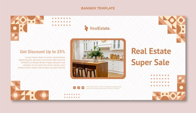 Banner de venta de bienes raíces geométrico abstracto de diseño plano