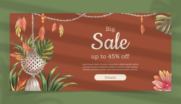 Banner de venta de boda boho dibujado a mano