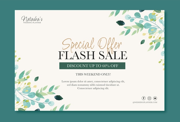 Vector gratuito banner de venta de boda floral acuarela