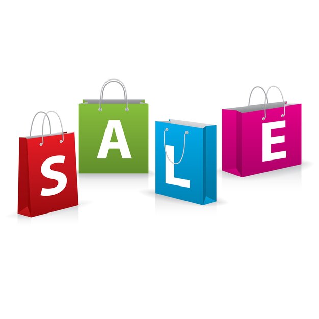 Banner de venta. Bolsas creativas realistas con venta de palabras.