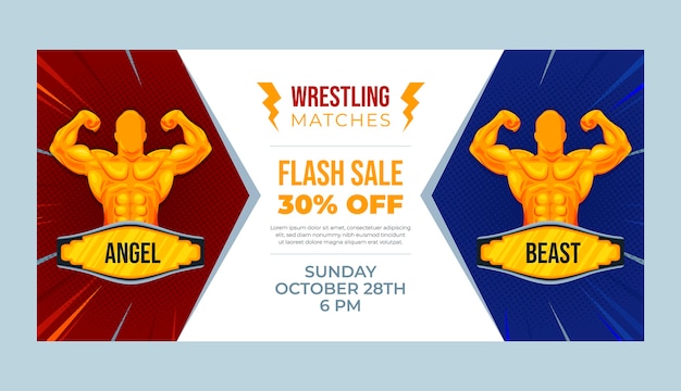 Banner de venta de campeonato de lucha libre dibujado a mano