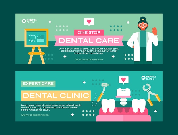 Banner de venta de clínica dental de diseño plano