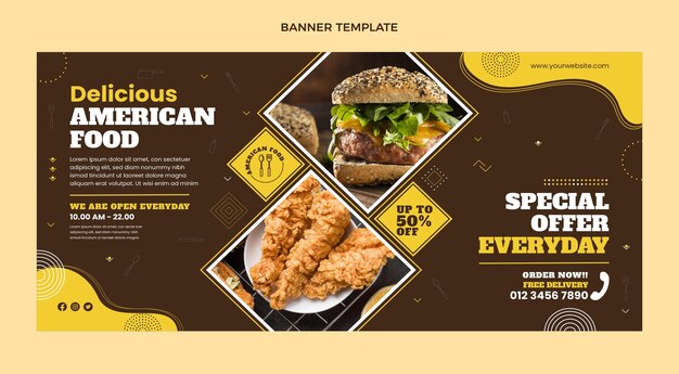 Banner de venta de comida americana de diseño plano