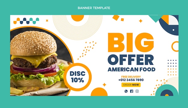 Banner de venta de comida americana de diseño plano