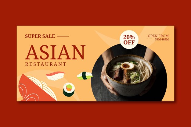 Banner de venta de comida asiática dibujado a mano