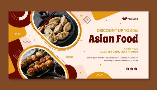 Banner de venta de comida asiática de diseño plano
