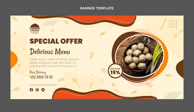 Banner de venta de comida de diseño plano