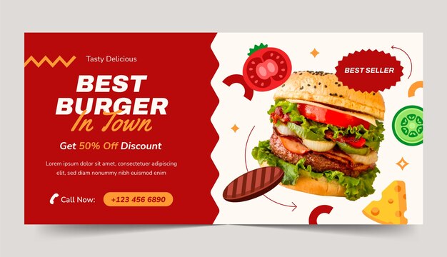 Banner de venta de comida rápida dibujado a mano