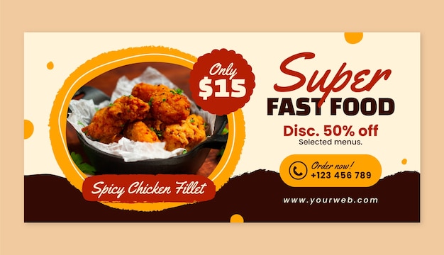 Banner de venta de comida rápida dibujado a mano