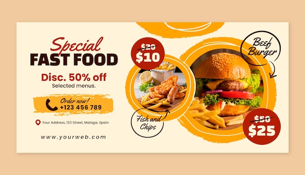 Vector gratuito banner de venta de comida rápida dibujado a mano
