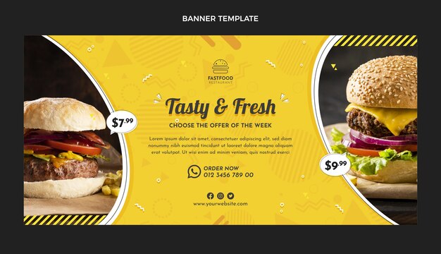Banner de venta de comida rápida de diseño plano