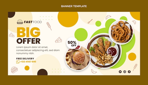 Banner de venta de comida rápida de diseño plano