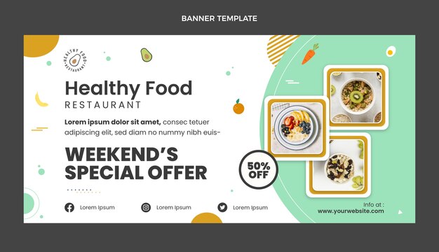 Banner de venta de comida sana de diseño plano