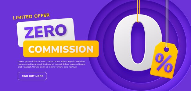 Vector gratuito banner de venta de comisión cero degradado