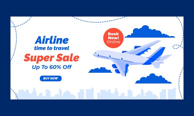 Banner de venta de compañía aérea dibujado a mano