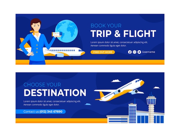 Banner de venta de compañía aérea de diseño plano