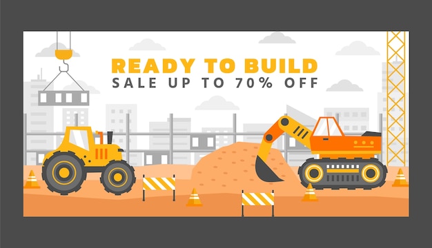 Banner de venta de construcción de diseño plano