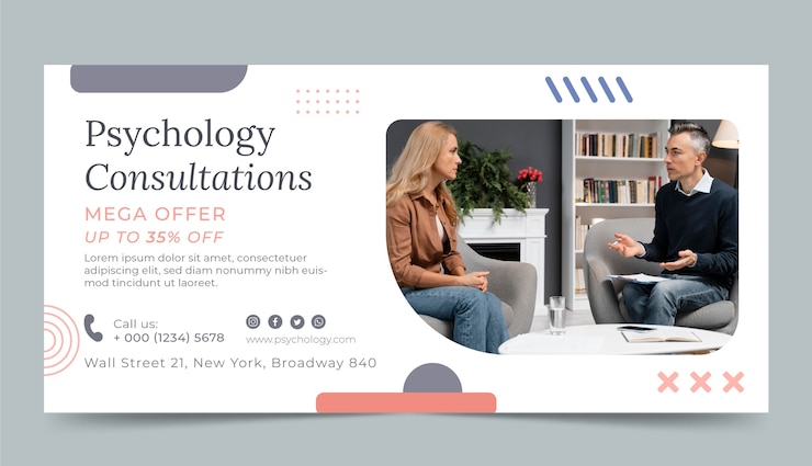Vector gratuito banner de venta de consulta de psicólogo minimalista
