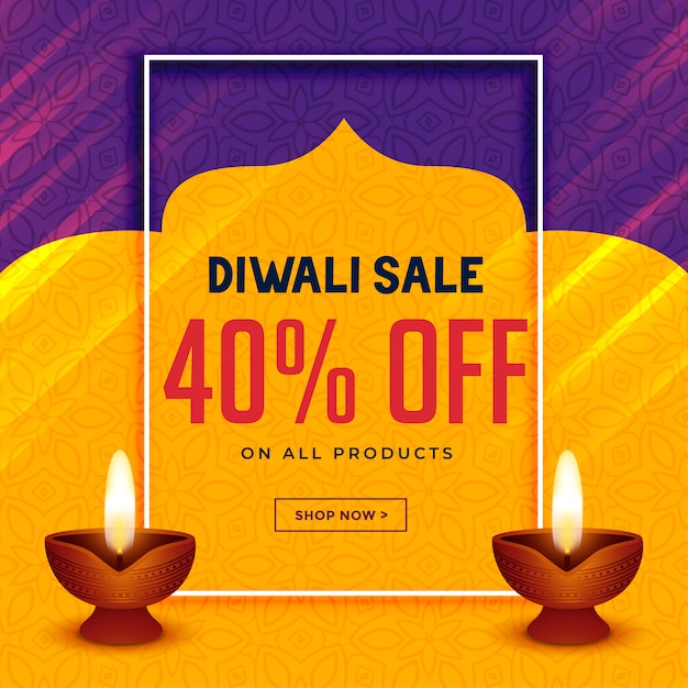 Banner de venta creativo feliz diwali con dos diya