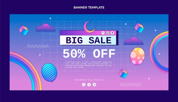 Banner de venta de cumpleaños degradado retro vaporwave