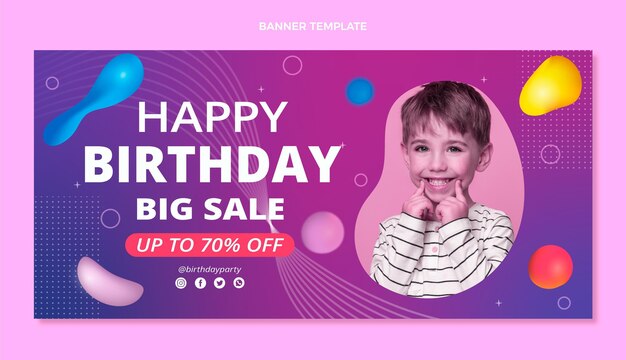 Banner de venta de cumpleaños fluido abstracto degradado