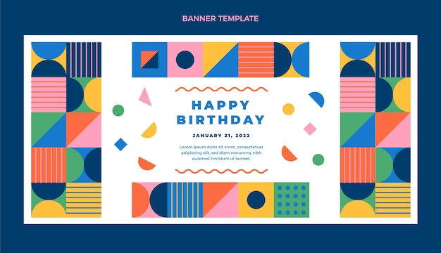 Vector gratuito banner de venta de cumpleaños de mosaico de diseño plano