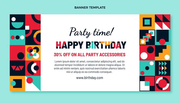 Banner de venta de cumpleaños de mosaico de diseño plano