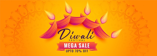 Banner de venta decorativo diya amarillo diwali